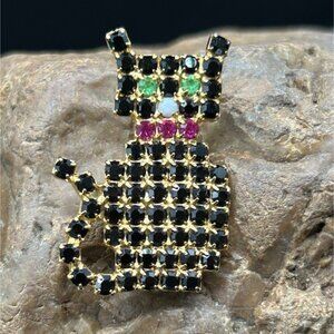 Dorothy Bauer Black Rhinestone CAT Pin Brooch